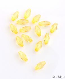 Hosszúkás, bikónikus akril gyöngy, sárga, 0.6 x 1.2 cm
