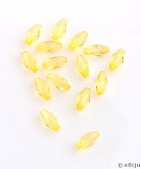 Hosszúkás, bikónikus akril gyöngy, sárga, 0.6 x 1.2 cm
