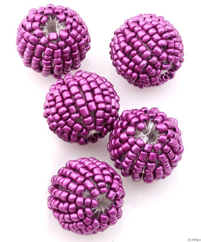 Kásagyöngyökkel bevont gyöngy, lila, gömb forma, 1.8 cm
