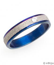 Kék gyűrű ezüstszínű csíkokkal, rozsdamentes acél