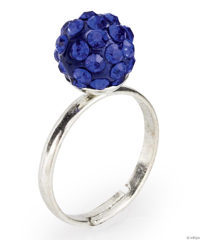 Kék multikristály gyűrű, ezüstszínű fémmel