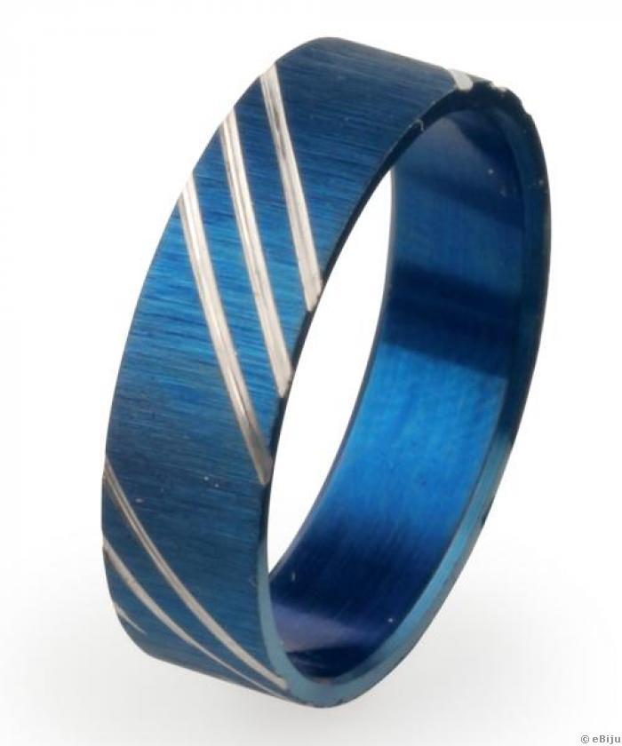 Kék uniszex gyűrű ezüst színű csíkokkal (méret: 19 mm)