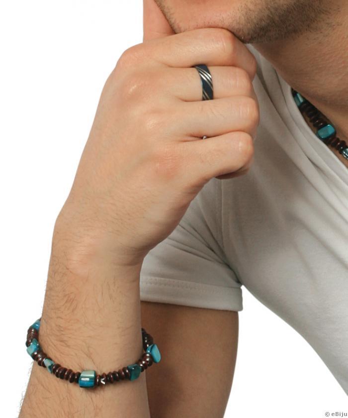 Kék uniszex gyűrű ezüst színű csíkokkal (méret: 21 mm)
