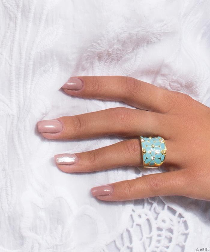 Kéknefelejcs gyűrű, türkizkék aranyszínű fémmel