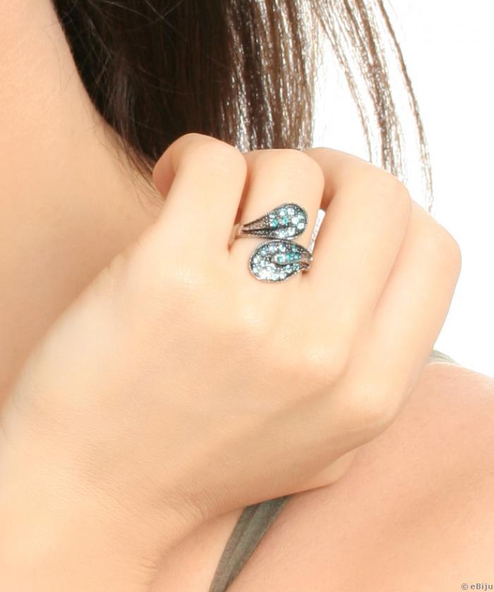 Két levélből álló gyűrű, kék kristályokkal