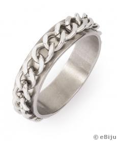 Lánccal diszített ezüstszínű gyűrű, rozsdamentes acélból