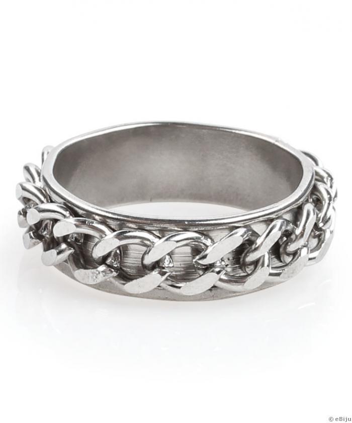 Lánccal diszített ezüstszínű gyűrű, rozsdamentes acélból, 19 mm