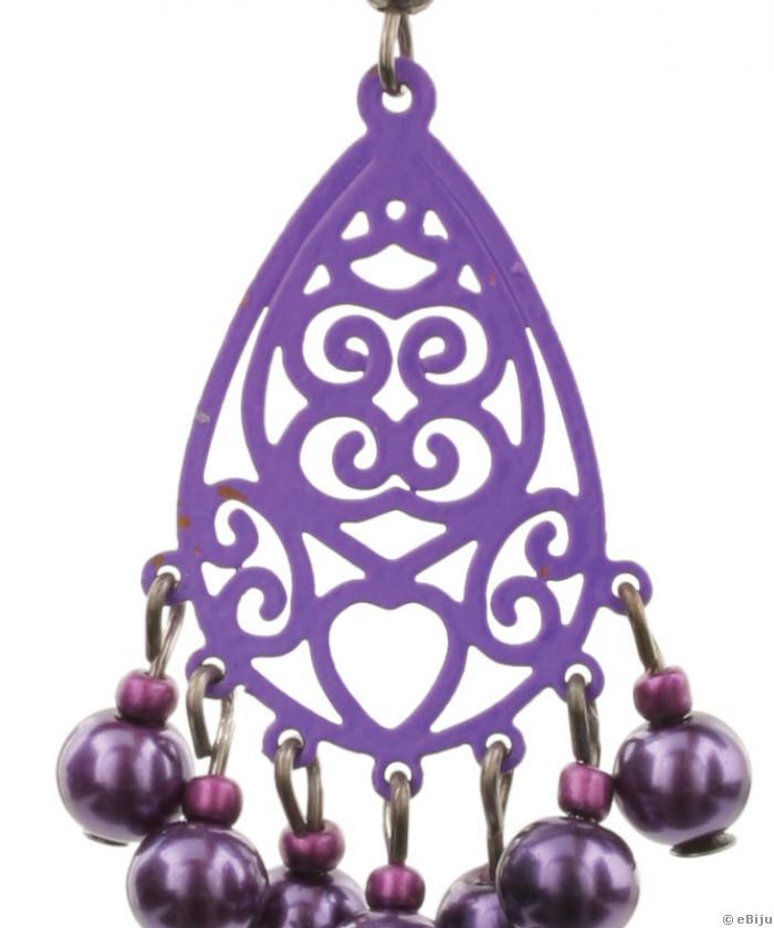 Lila chandelier fülbevaló üveggyöngyökkel