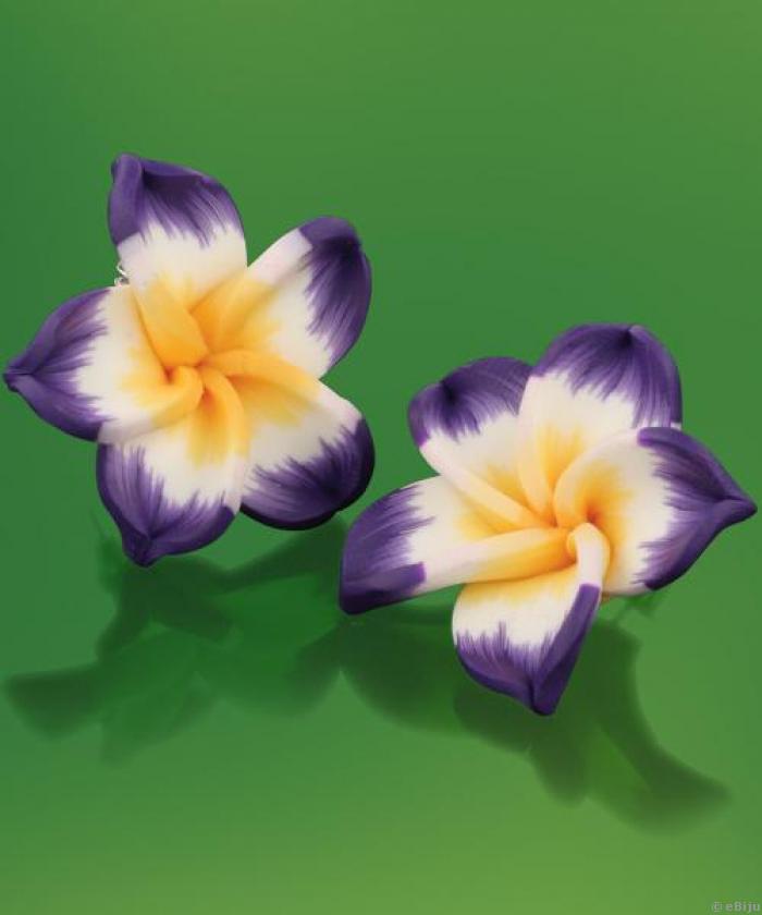Lila-fehér virág fülbevaló fimoból