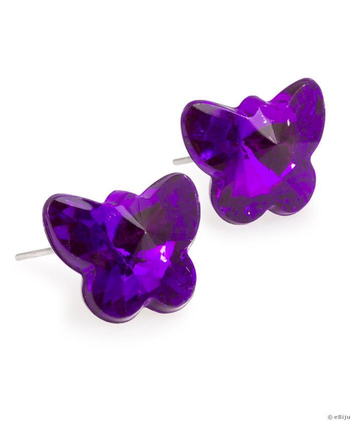 Lila pillangó fülbevaló, szintetikus kristályból