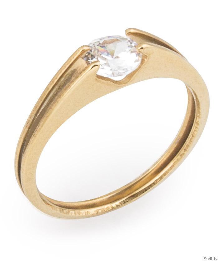 Minimalista aranyszínű rozsdamentes acél gyűrű egy kristályal, 20 mm