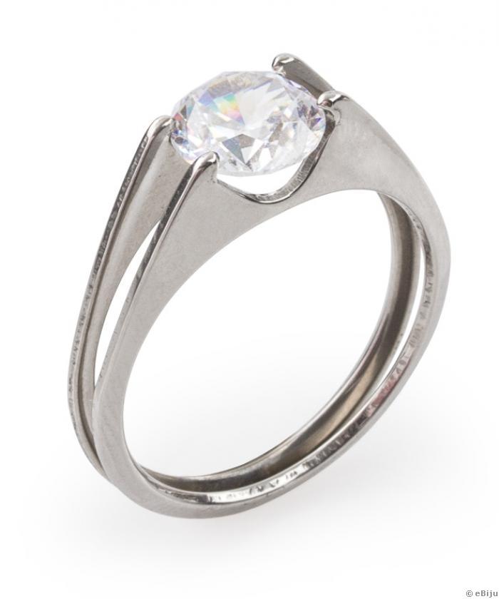 Minimalista formájú gyűrű, rozsdamentes ezüstszínű acél cirkónia kővel, 18 mm