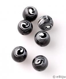 Műgyanta gyöngy, fekete-fehér, gömb forma, 1.4 cm