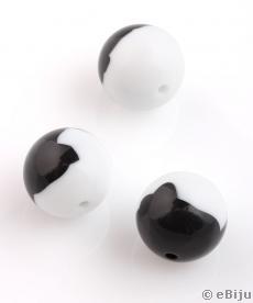 Műgyanta gyöngy, fekete-fehér, gömb forma, 1.9 cm