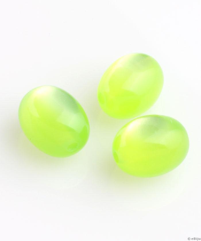 Műgyanta gyöngy, zöld, ovális forma, 1 x 1.3 cm