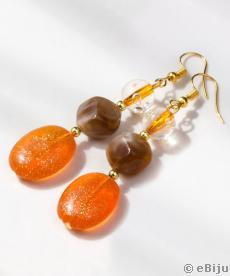 Narancssárga-barna fülbevaló, akril és műgyanta