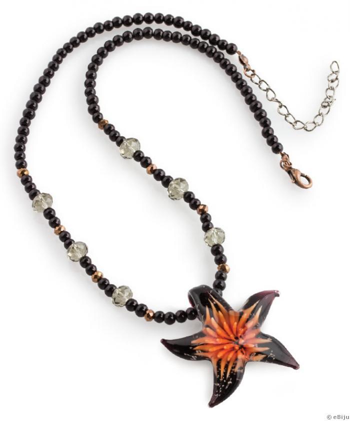 Narancssárga-fekete nyakék, üvegből készült tengeri csillag medállal