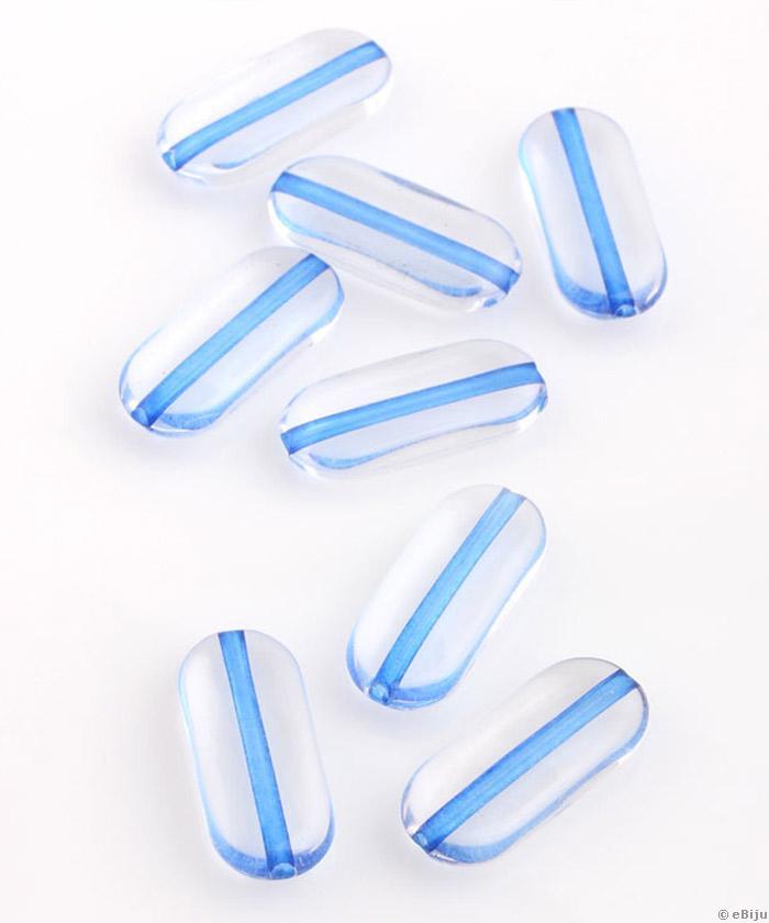 Négyszögletű akril gyöngy, áttetsző-kék, 1.1 x 2.5 cm
