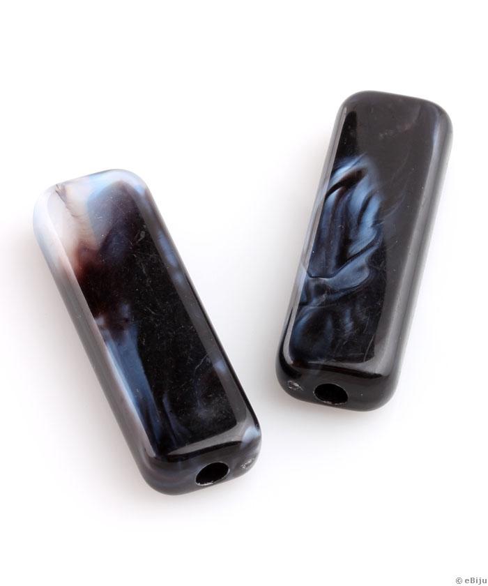 Négyszögű akril gyöngy, fekete, 1.4 x 4.4 cm