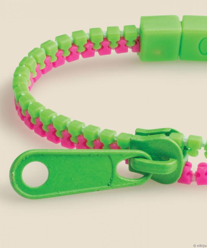 Neonzöld-pink cipzár szintetikus karkötő