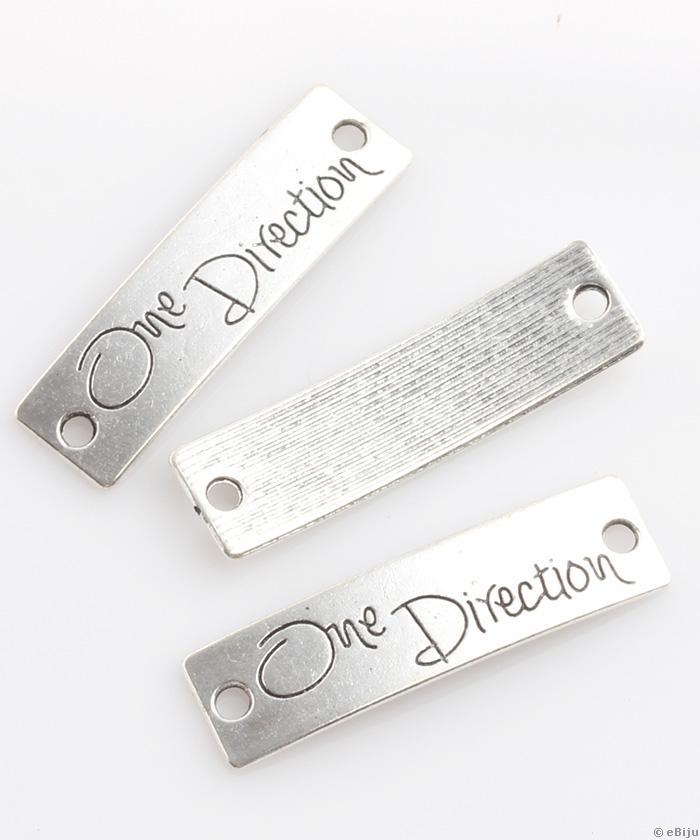 One Direction köztes medál, ezüstszínű fém, 3.8 x 1.2 cm
