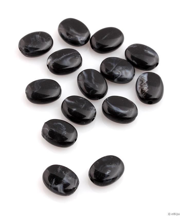 Ovális akril gyöngy, fekete, 1 x 1.2 cm