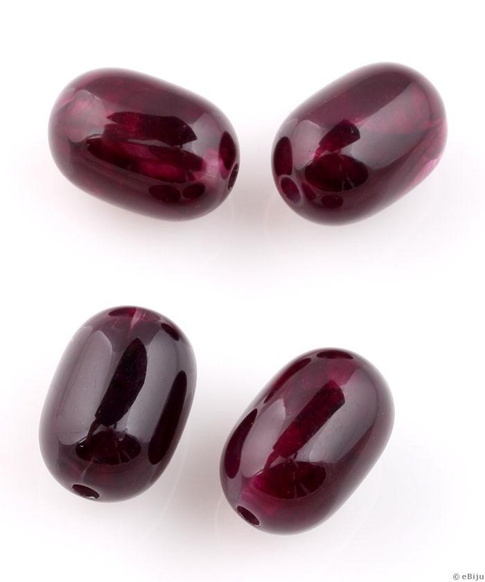 Ovális akril gyöngy, meggyszínű, 1.5 x 2 cm
