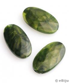 Ovális akril gyöngy, zöld, 3.3 x 1.9 cm