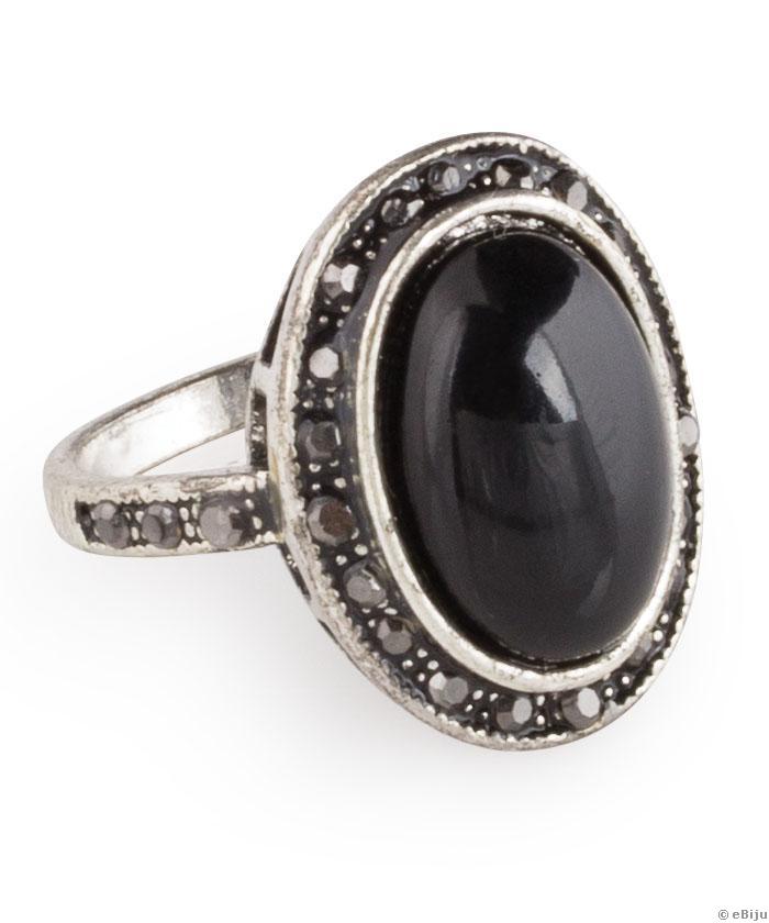 Ovális fekete köves gyűrű, 20 mm