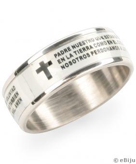 Padre Nuestro feliratos rozsdamentes acél gyűrű, fehér