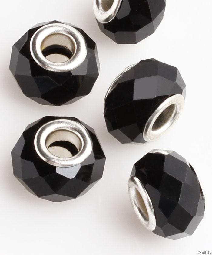Pandora típusú gyöngy, kristály, fekete, 1.4 cm