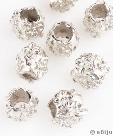 Pandora típusú gyöngy, vésett virágokkal, ezüstszínű, 0.9 cm