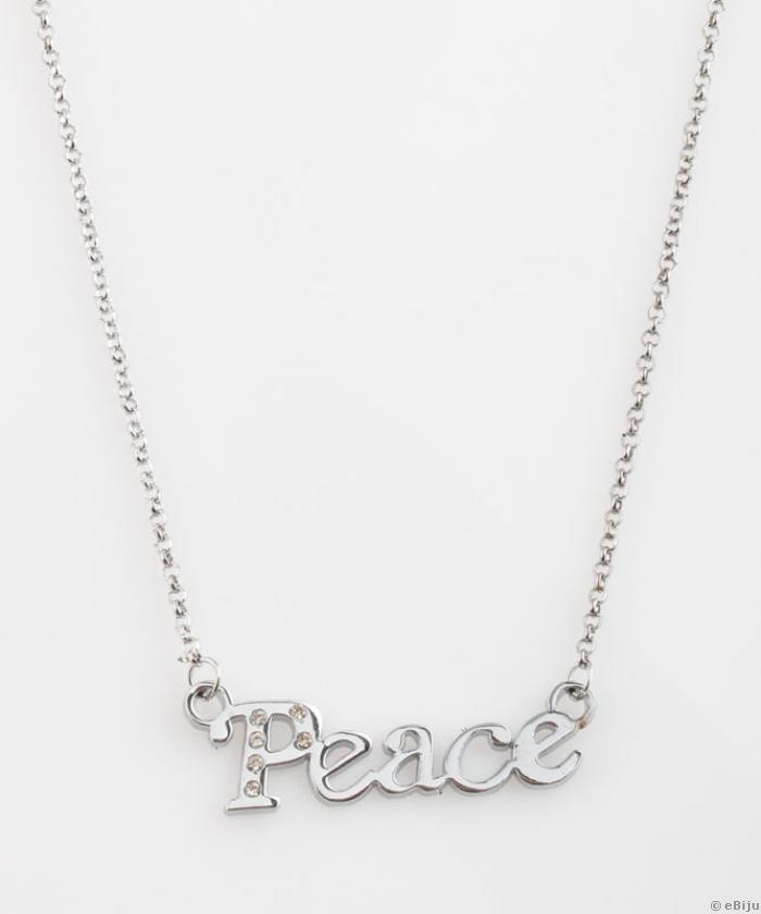 "Peace" medál fémből, fehér kristályokkal