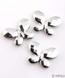 Pillangó akril gyöngy, fazettált, ezüstszínű, 3.8 x 2.9 cm