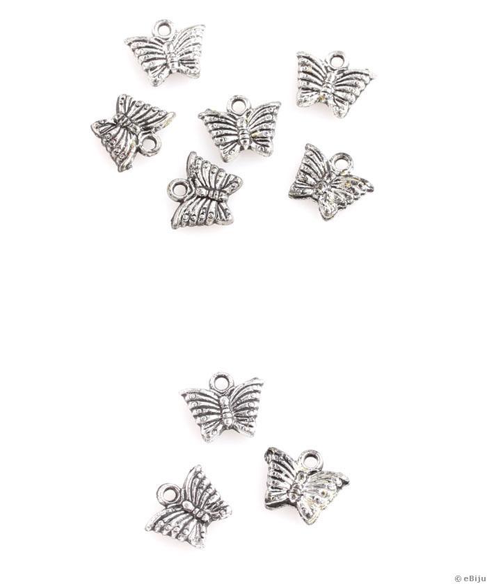 Pillangó függő dísz, antikolt ezüstszínű akril, 1.1 x 0.9 cm