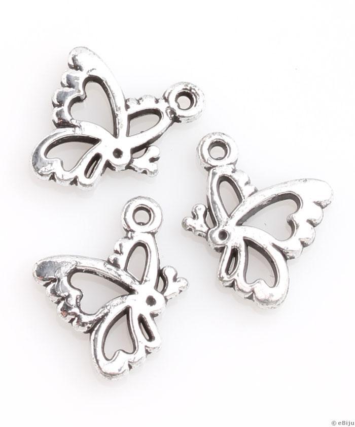 Pillangó függő dísz, antikolt ezüstszínű akril, 2 x 1.7 cm
