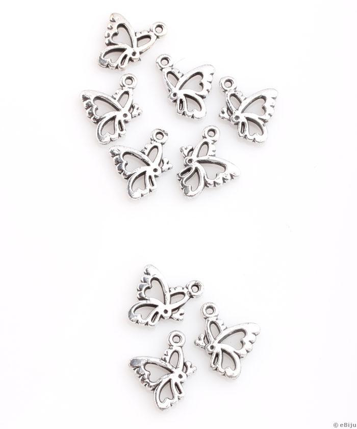 Pillangó függő dísz, antikolt ezüstszínű akril, 2 x 1.7 cm