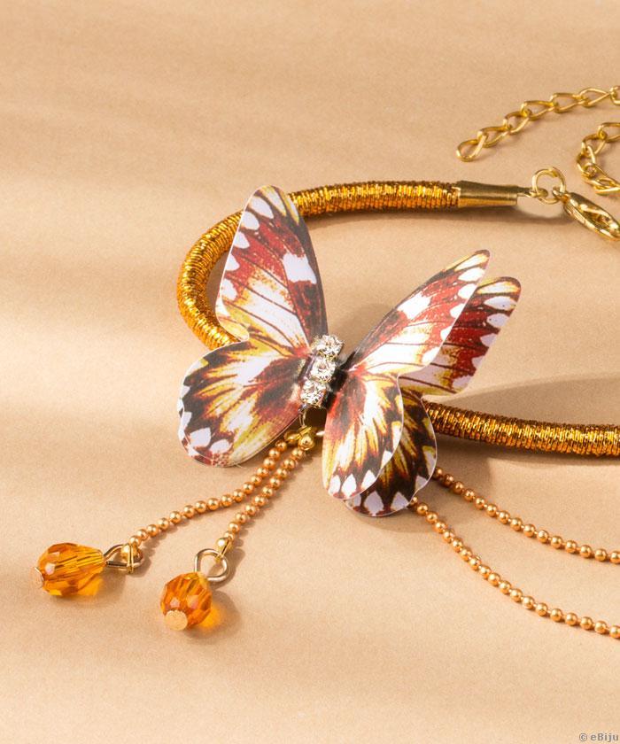 Pillangós choker, duplasoros aranyszínű lánccal és kristályokkal