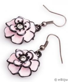 "Pink flowers" fülbevaló, fehér kristállyal