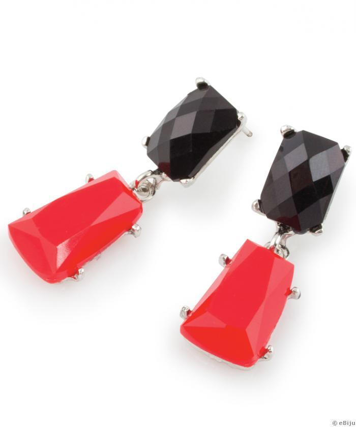 Piros és fekete fazettált kristály fülbevaló
