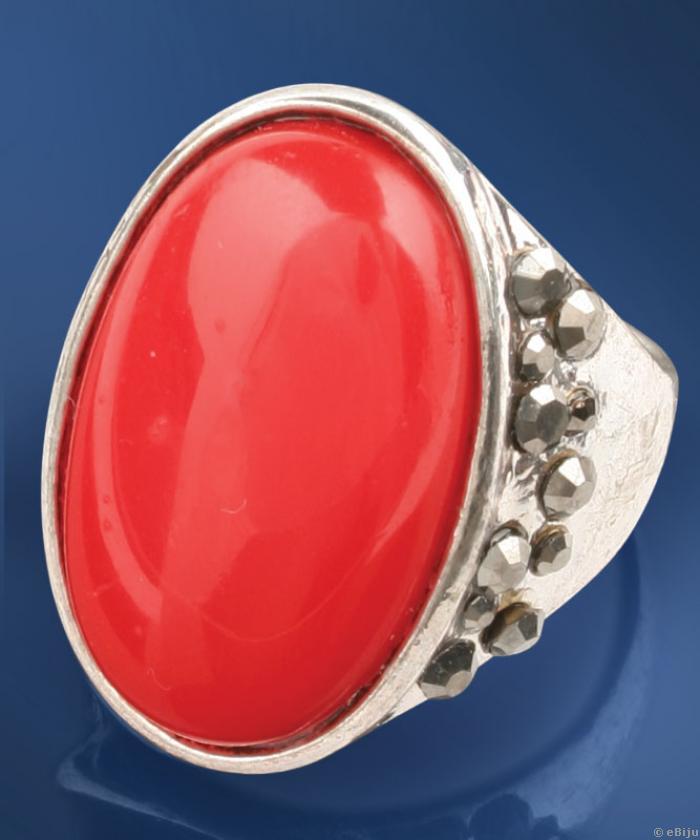 Piros köves gyűrű ezüst fémmel, 16-os átmérő