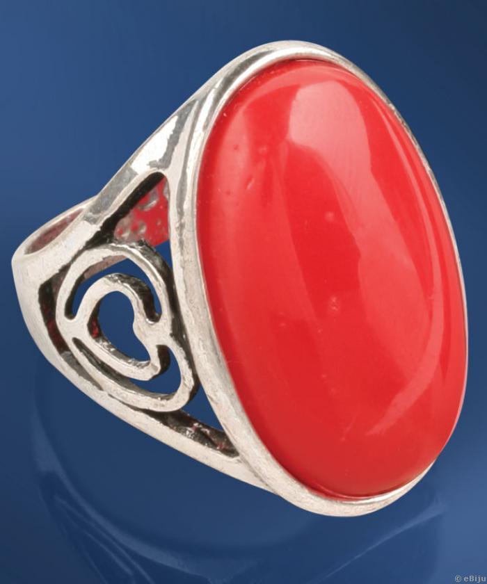 Piros köves gyűrű ezüst fémmel, 16-os átmérő