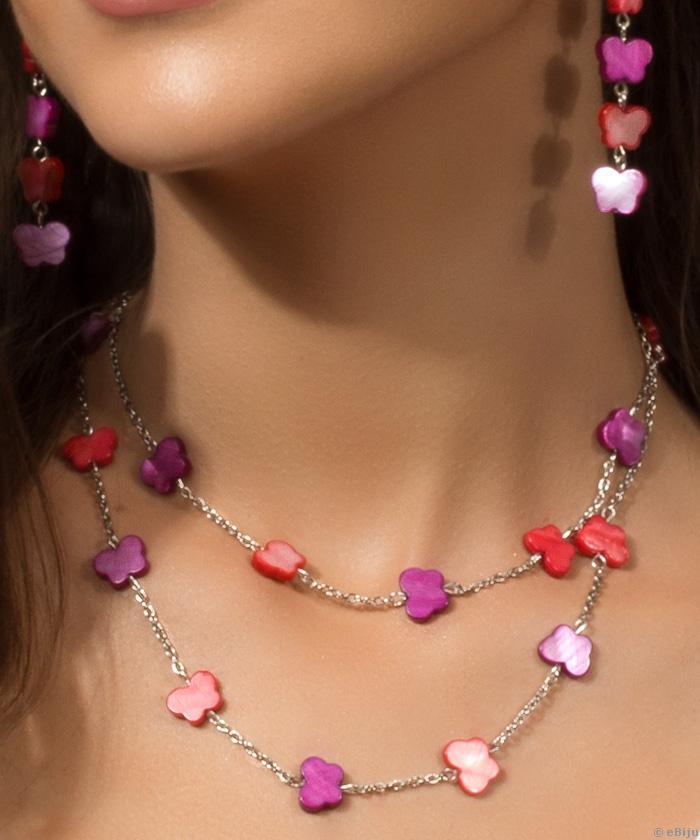 Piros-lila nyaklánc pillangó alakú gyöngyházból
