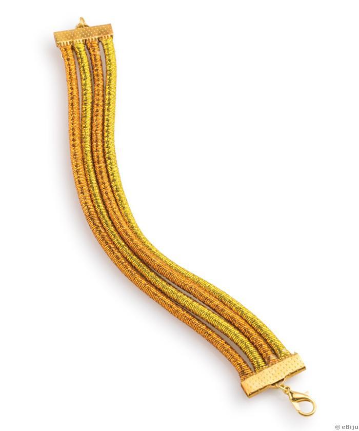 Réz- és aranyszínű lamé cérnával bevont, négy szálból álló karkötő