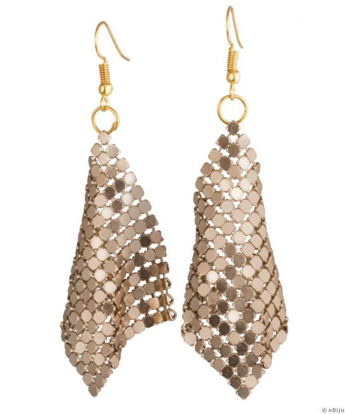 Rombusz formájú, bronzszínű szövött fém fülbevaló