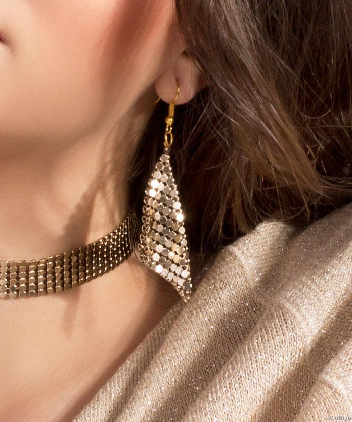 Rombusz formájú, bronzszínű szövött fém fülbevaló