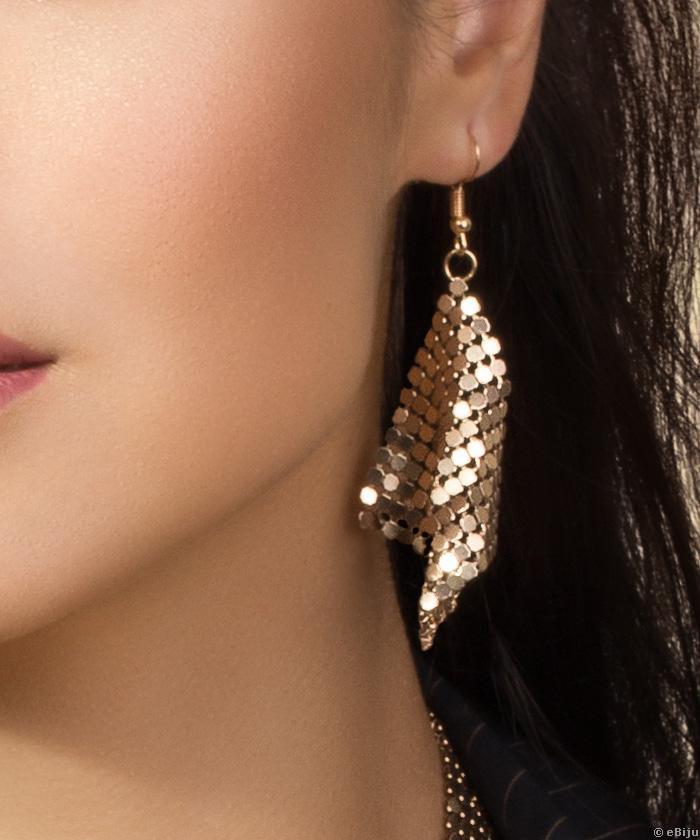 Rombusz formájú, bronzszínű szövött fém fülbevaló