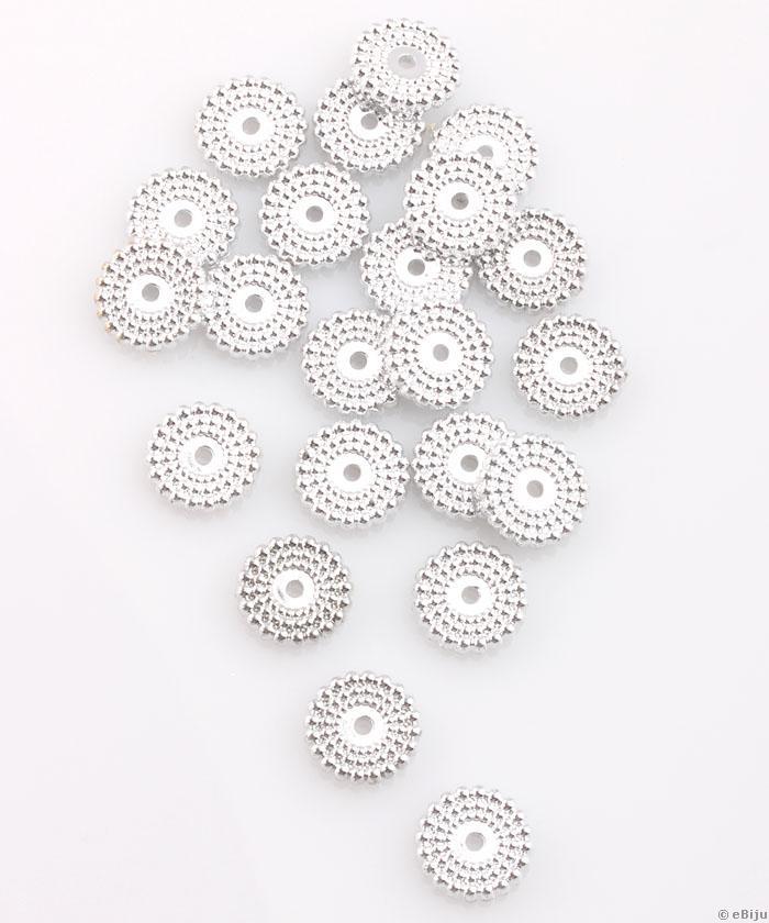 Rozetta távtartó gyöngy, világos ezüstszínű akril, 0.2 x 1.1 cm