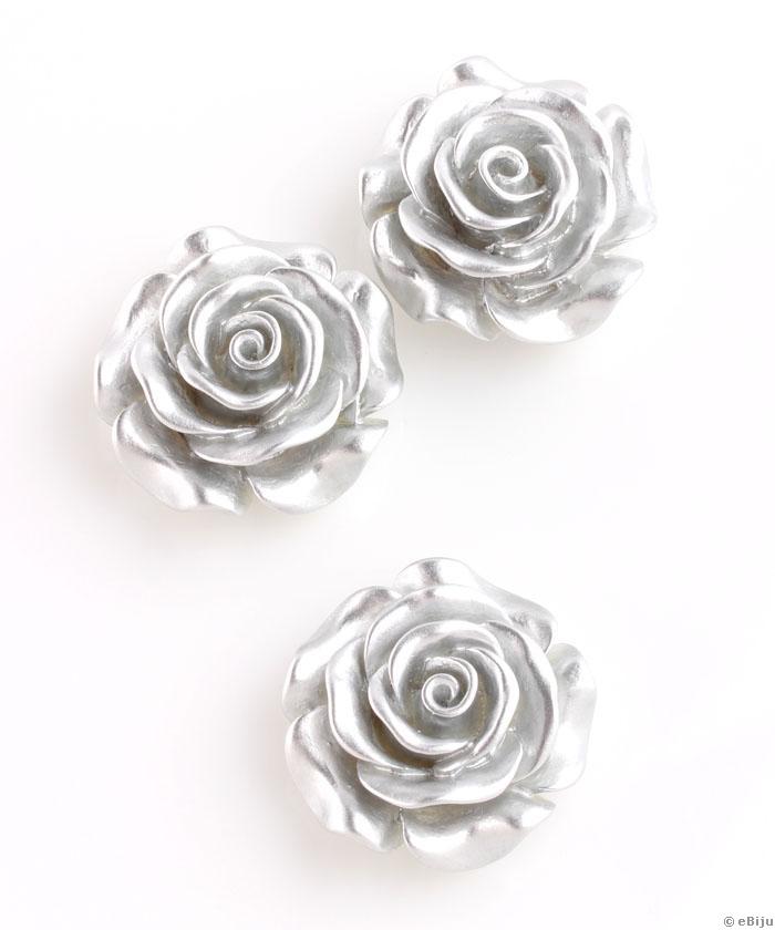 Rózsa akril gyöngy, ezüstszínű, 2.8 cm