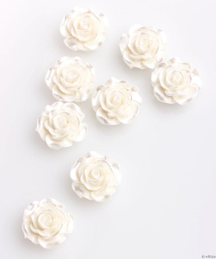 Rózsa akril gyöngy, fehér, 1.9 cm
